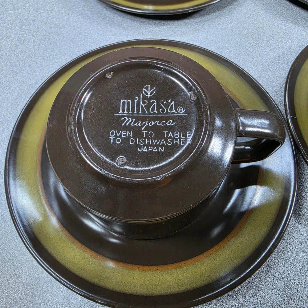 Mikasa Majorca Cup Saucer‎ Set 12pc Brown Green Vintage Japan MCM Excellent